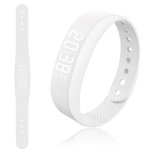 Pulsera Despertador Vibración Despertador Vibracion Muñeca Ajustable Tres juegos de despertador-es vibratorios Integra Temporizador Cronómetro Indicador De Fecha Y Contador De Pasos Blanco