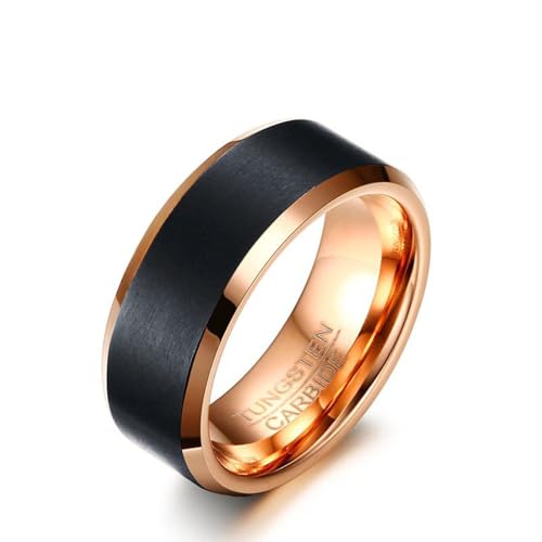 Bague mariage homme tungstène noir or rose 8mm brossé taille 61.5