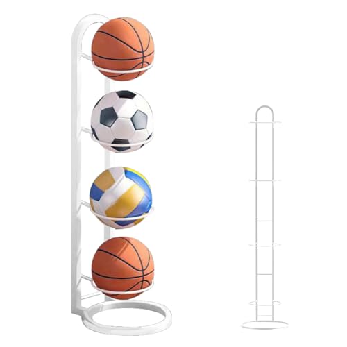 EAPMGQR - Scaffale per palline, 4 ripiani, in metallo, rimovibile, per attrezzatura sportiva, espositore verticale per pallavolo, pallacanestro, calcio