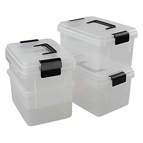 Dehouse 4 L Clear Small Plastic Storage Box with Lid, 4 Packs Cover