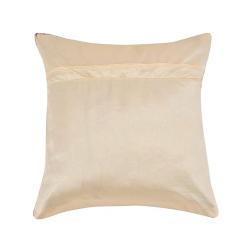 Image of Set of 5 Pcs Cushion Cover 16 x 16 Inches Soft Velvet Fabric Cusion Covers for Sofa Set /Diwan Beds, Color- Cross Cream, Set of 5 Pcs
