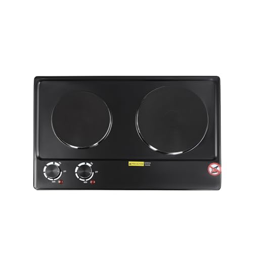 POTYYH Placa eléctrica de 2500 W, doble placa de inducción, 2 placas con 6 niveles de temperatura, 100 – 250 ℃, para cocina, apartamento, restaurante, caravana