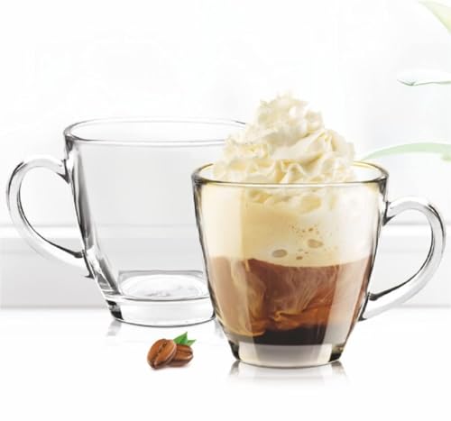 Image of VILON Italian Premium Glass Tea Cup Set | Coffee Mugs with Handle Transparent Drinking Cup for Milk, Cappuccino, Hot Chocolate & Cold Beverages | 190ml | Set of 6 (SQ Teacup 190ML 6)