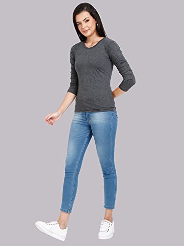 Image of FLEXIMAA Women's Cotton Plain Round Neck Full Sleeve T-Shirt