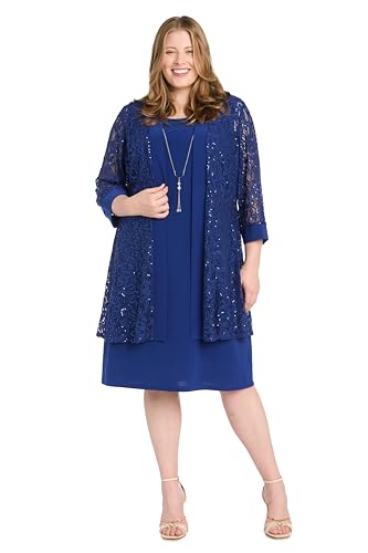 Image of R&M Richards Women's Embellished Sequin Lace Jacket and Shift Dress with Necklace for Mother of the Bride & Cocktail Party