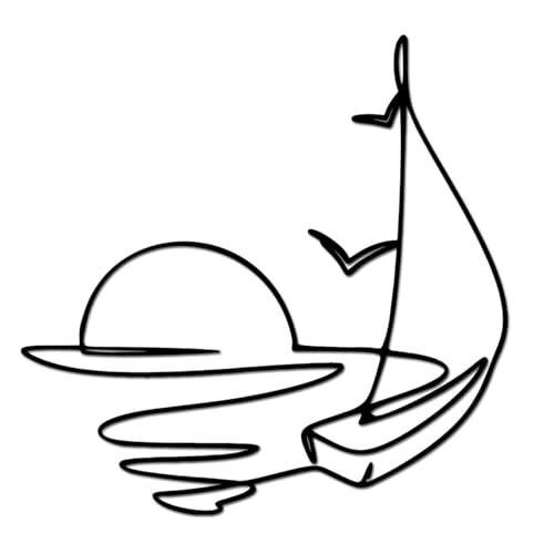 Arte da Parete in Metallo, Decorazione da Parete for la casa in Barca a Vela e Sole, Scultura Minimalista da Parete in Mare Nautico for Camera da Letto, Bagno, Soggiorno