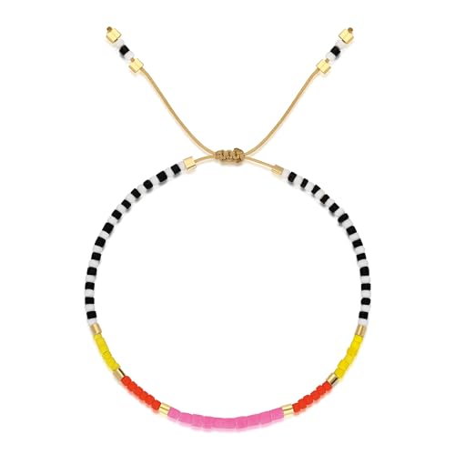 – Dainty Seed Bead Bracelet, Handmade Multicolor Bohemian Stackable Beaded Bracelets, Colorful Beach Surfer Boho Bracelets, Adjustable Charm String, Summer Jewelry for Women, ADULT Bracelets