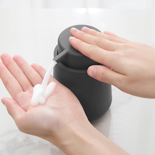 Image of YAUKPH Matte Gray Foaming Hand Soap Dispenser Plastic 11 oz - Modern Minimalist Style for Bathroom & Kitchen Countertop Refillable