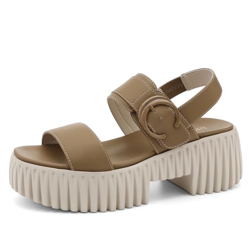 Image of UBFEN Womens Platform Sandals Comfortable Arch Support 2 Adjustable Straps | 2.75'' Lightweight Chunky Heel, Soft Cushioned Footbed, Non-slip for Dressy, Work, and Casual Wear