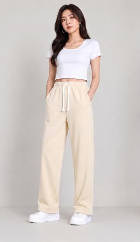 Image of Samfor Woman's Loose Fit Track Pants - Polycotton Joggers with Elastic Waistband & Side Pockets, Lower Comfortable for Gym, Running & Casual Wear