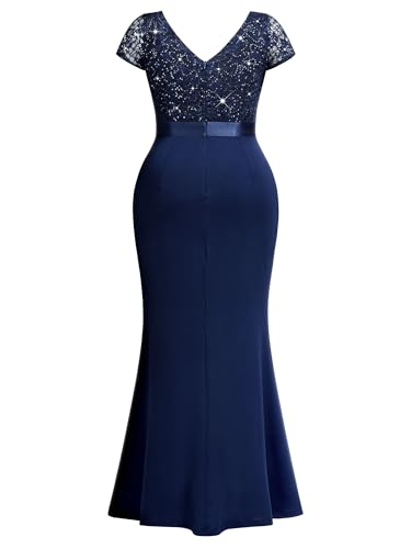 Image of MISSMAY Women's Plus Size Bridesmaid Formal Dresses V Neck Sequin Lace Mermaid Wedding Evening Gowns Dresses