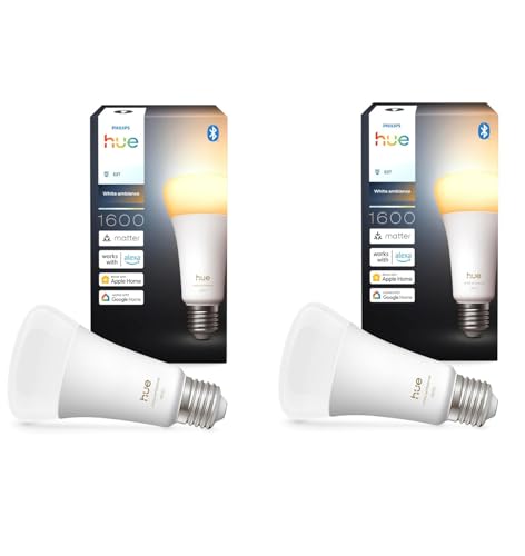Philips Hue Bundle – 2 x weiße Ambiance 1600 A67 E27 Smart-Leuchtmittel, extra hell, dimmbar, warmes bis kühles Licht, App- und Sprachsteuerung, funktioniert mit Alexa, Google Home und Apple HomeKit
