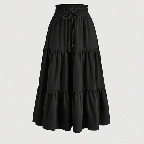 Long Skirts for Women Boho Tiered Maxi Skirt Flowy Ruffle Hem A-Line Dress Summer High Waisted Pleated Dresses2