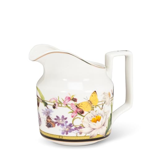 Abbott Collection Butterfly Garden Creamer - Bone China, White/Green (4"H)