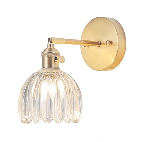 LINSEEDS Hardwired Wall Sconce Light, Vintage Wall Sconce with Switch, Gold Wall Light Fixture with...