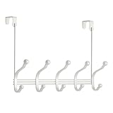 mDesign Over the Door 10-Hook Rack for Coats, Hats, Robes, Towels - Pearl White