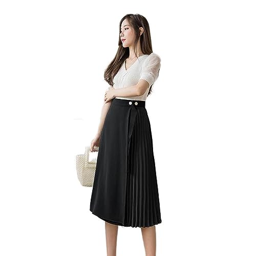 Jupe mi-longue de costume plissée irrégulière à coutures géométriques taille haute