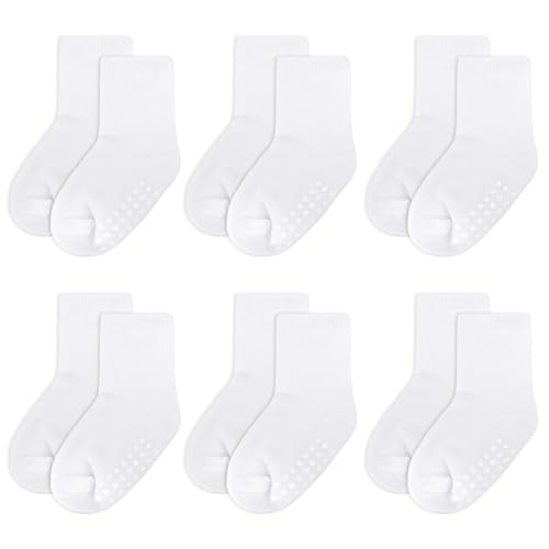Baby Socks with Non Slip Grip, Cotton Crew Socks for Infants, Toddlers, Boys and Girls
