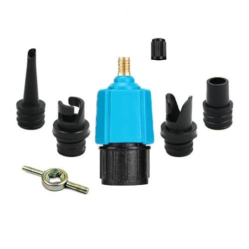Inflatable SUP Pump Valve Adapter, Air Pump Adaptor with 4 Air Valve Nozzles for Inflatable Boat, Stand Up Paddle Board,Inflatable Bed, Compressor Air Valve Converter (Blue)