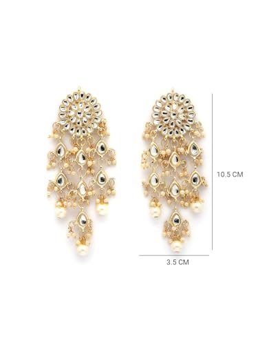 Image of Sukkhi Beautiful Floral Style Gold Plated with Pearls & Kundan Studded White Long Dangler Tassel Earring Jewellery for Women & Girls|E107329