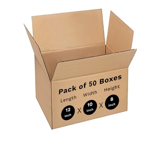 Image of BonKaso 3 Ply Corrugated Boxes for Packaging | 12 inchx10 inchx8 inch (Pack of 50) | Brown Cardboard Packing Boxes for Shipping, Moving & Storage | Carton Boxes for Courier & Goods Transportation.