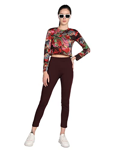 Image of CHKOKKO Women's Polyester Regular Fit Round Neck Full Sleeves Gym Crop Top