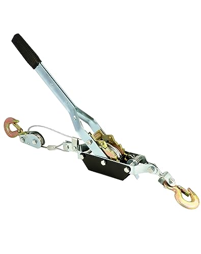 QWORK 2 Ton Dual Gear Power Puller, Automotive Hoist Winch Puller, Heavy Duty Power Cable Come Along Tool with Dual Gears, with 6' Aircraft Cable