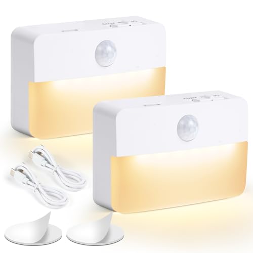 HOTUT Motion Sensor Lights Indoor, 2 Pack Night Light, USB Rechargeable LED Motion Sensor Light (AUTO/ON/Off)