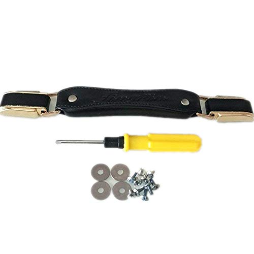 Come with Screwdriver Replacement Luggage Handle Metal Base + Leather for Repair Luggage Password Box Suitcase Draw bar Box Handle DIY (Black)