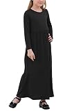 GORLYA Girl's Long Sleeve Floral Print Loose Casual Holiday Long Maxi Dress with Pockets 4-12 Years
