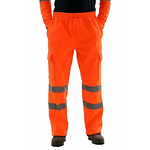Hgoogy Men's Reflective Stripes Pants High Visibility Road Work Trousers Straight Leg Novelty Sweatpants Streetwear Orange #TOP4