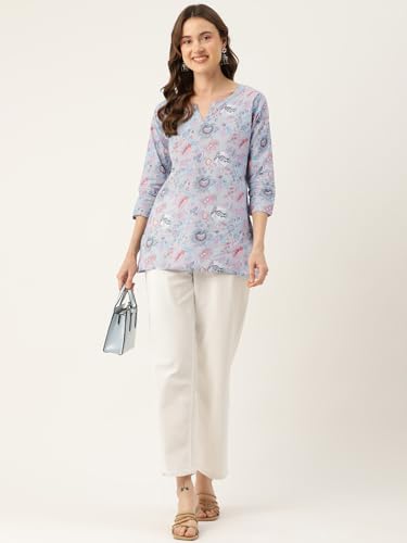 Image of feranoid Designer V-Neck Short Straight Kurti with 3Quarter Sleeves