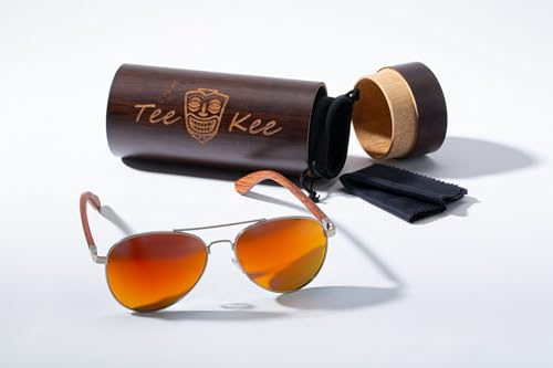 TeeKee Polarized Sunglasses Mirrored Classic Retro Aviator with Bamboo Wood Arms For Men Women - Main Image