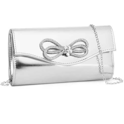 Image of Gurina Evening Clutch Purses for Women Formal Party Clutch Bags Cocktail Prom Shoulder Handbags Shiny Crystal Bow Flap Purses