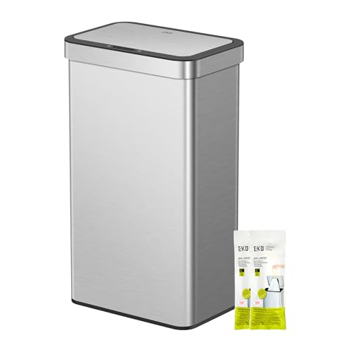 EKO NOVA 80L Mülleimer mit Sensor Automatischer Küchenmülleimer rechteckiger Bewegungssensor Abfalleimer Soft Closing Deckel Fingerabdruckresistente elektrischer Mülleimer Mattes Edelstahl