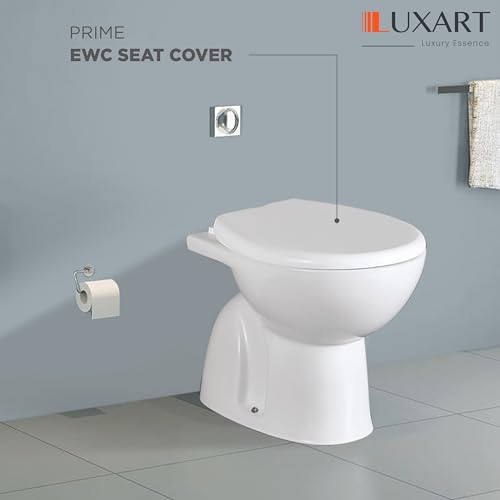 LUXART Toilet Seat Cover 17.9L x 14.5W Inc Indian Commode Oval Seat Cover With Round Edge | EWC Non Soft Close Commode Cover With Installation Kit | PP Western Toilet Cover For Bathroom Commercial Use