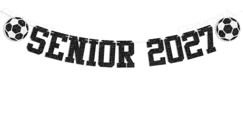 Soccer Senior 2027 Banner - Last First Day of Senior Year Party Decor for Class of 2027 Party Decorations Black Glitter