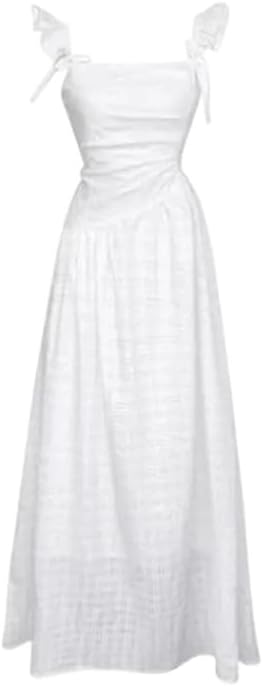 Women Square Collar Suspender Dress Solid Color A-Line Dresses Women Long Thin Casual Pullover