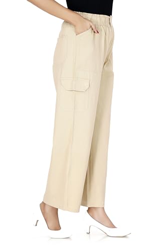 Image of TWGE - Women's Mid Rise Straight Fit Pants - Relaxed Fit Cotton Trousers with Drawstring Waist - Lightweight Everyday Wear
