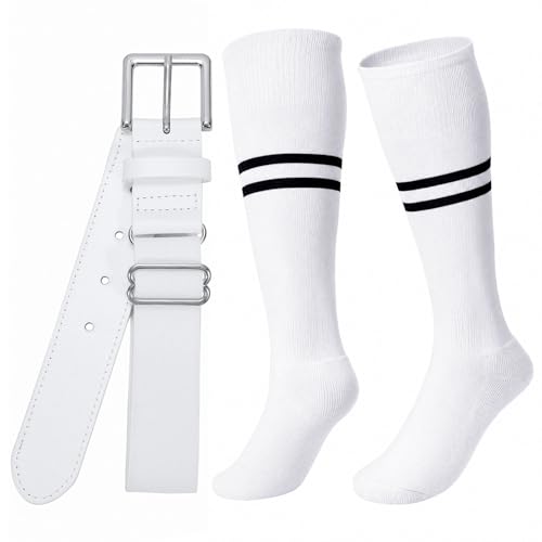 Image of XZQTIVE Baseball Softball Socks and Belt Combo Set Adjustable Softball Socks and Elastic Belt for Kids Youth Adult