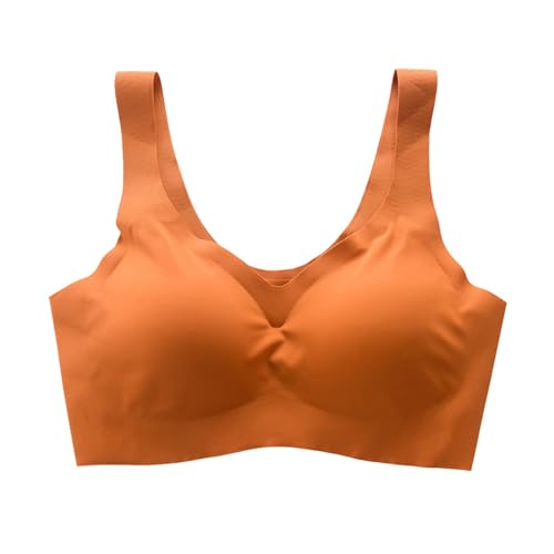 Seamless Ice Silk Sleep Bra for Women Comfortable Wireless Sports Bra Breathable Running Tank Top Gathered (Orange, L)