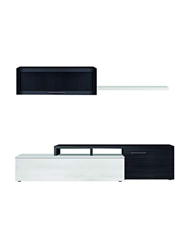 PEGANE Meuble TV Coloris Blanc Brillant/Gris cendré en mélamine - Dim : 44 x 200 x 41 cm