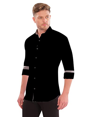 Image of LookMark Men's Cotton Blend Stitched Solid Full Sleeve Regular Fit Shirt