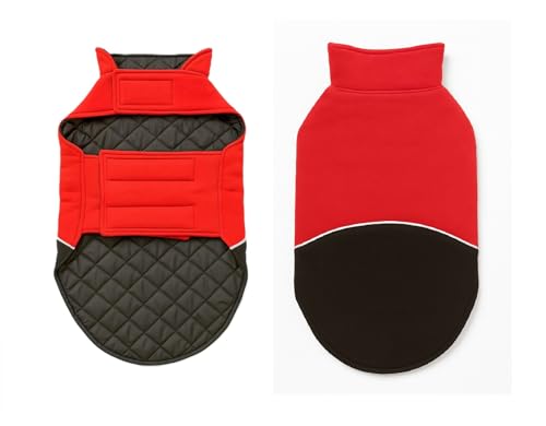 Image of The Pets Company Dog Winter Coat Jacket, Clothes, Windproof, Reversible, Light Weight, Washable, Ultra Warm Thick Fleece Lined Dog Vest for Cold Weather Protection, (Red Black, Large - 24 Inch)