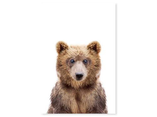 Affiche enfant ours brun : décoration murale 40x60 avec cadre noir pour chambre bébé