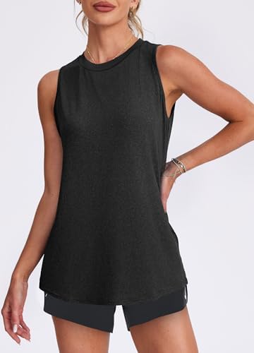 Close-up view of the breathable fabric texture on a loose-fit workout tank.