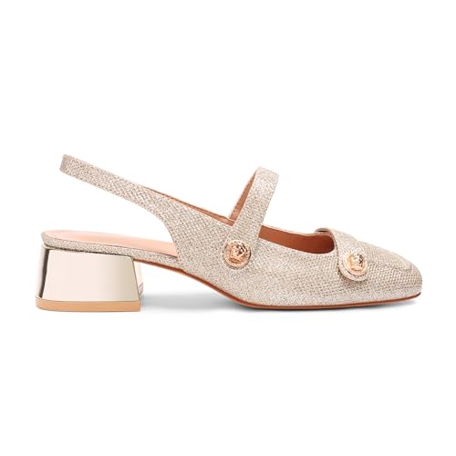 Image of Slingback Mary Jane Heels for Women Low Block Heel Closed Square Toe Pump Shoes Heels Classic Daily Office Dressy Shoes