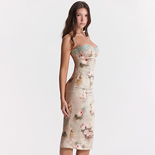 Image of ABINGOO Women Vintage Spaghetti Strap Maxi Dress Sexy Low Cut Backless Floral Satin Slip Long Dress Y2k Cami Bodycon Dresses