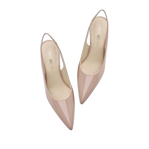 Image of Women's Kitten Heel Slingback Pointed Closed Toe Pumps Dress Shoes for Women Low Stiletto Heels for Women Comfy Dressy Heels