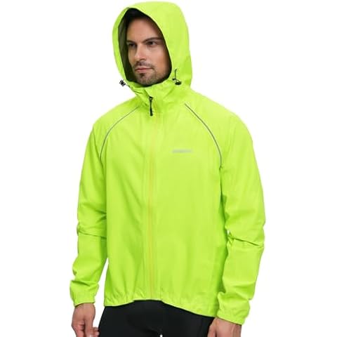 BERGRISAR Men's Cycling Rain Jacket Waterproof Cycling Windbreaker Bike Bicycle Jacket Running Hood Rain Coat Green Size XX-Large Cover
